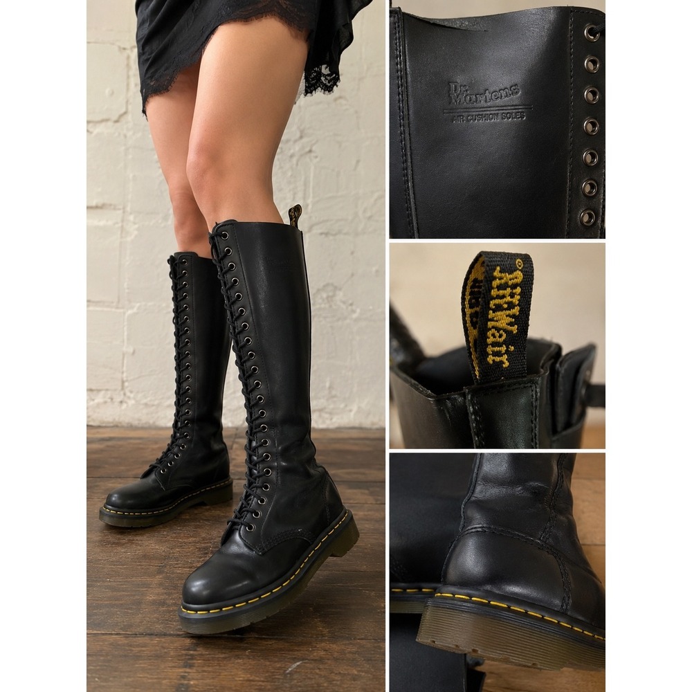 Dr. Martens 9663 Black Leather 20-Eye Tall Lace Up Boots Womens 6 Mens 5